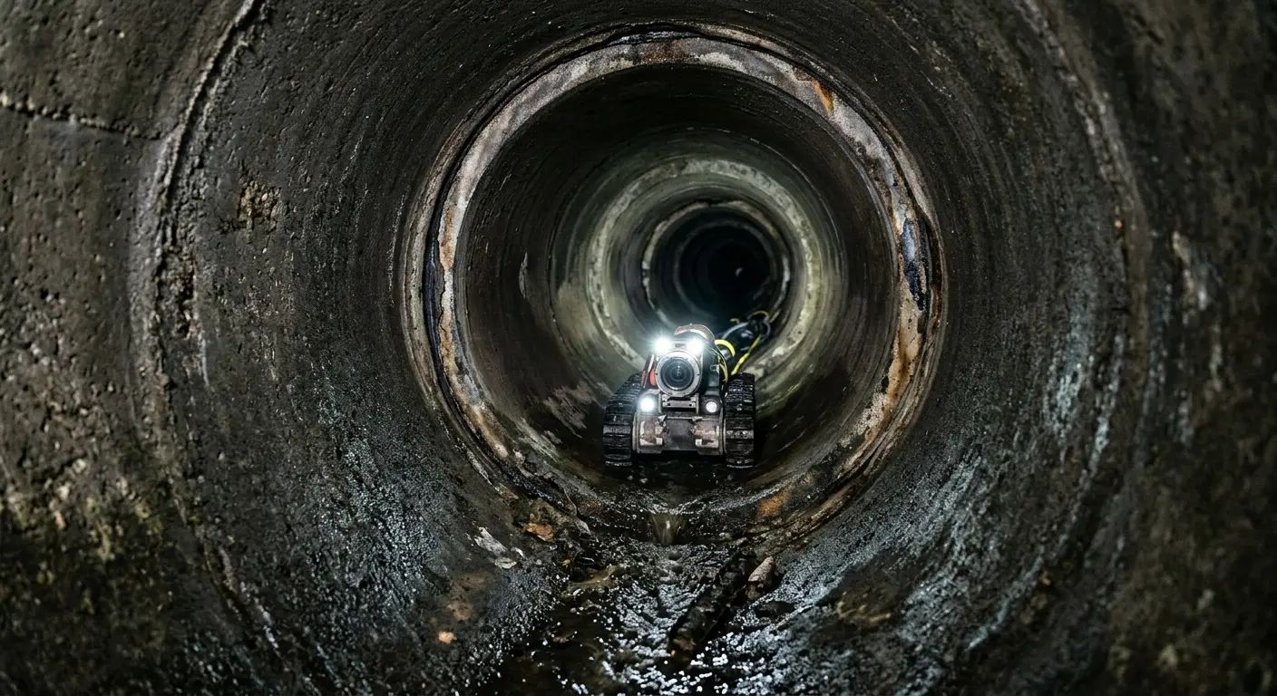 Robotic sewer camera inspecting pipe interior for Sewer Line Repair in Winchendon